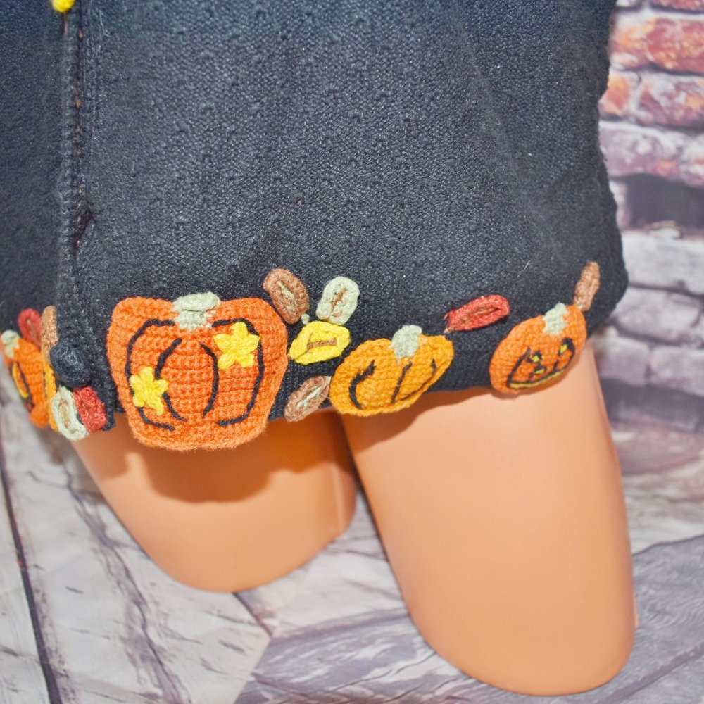 Karen Scott Large Halloween Vest Pumpkin Leaves Hand Embroidered - Picture 6 of 12